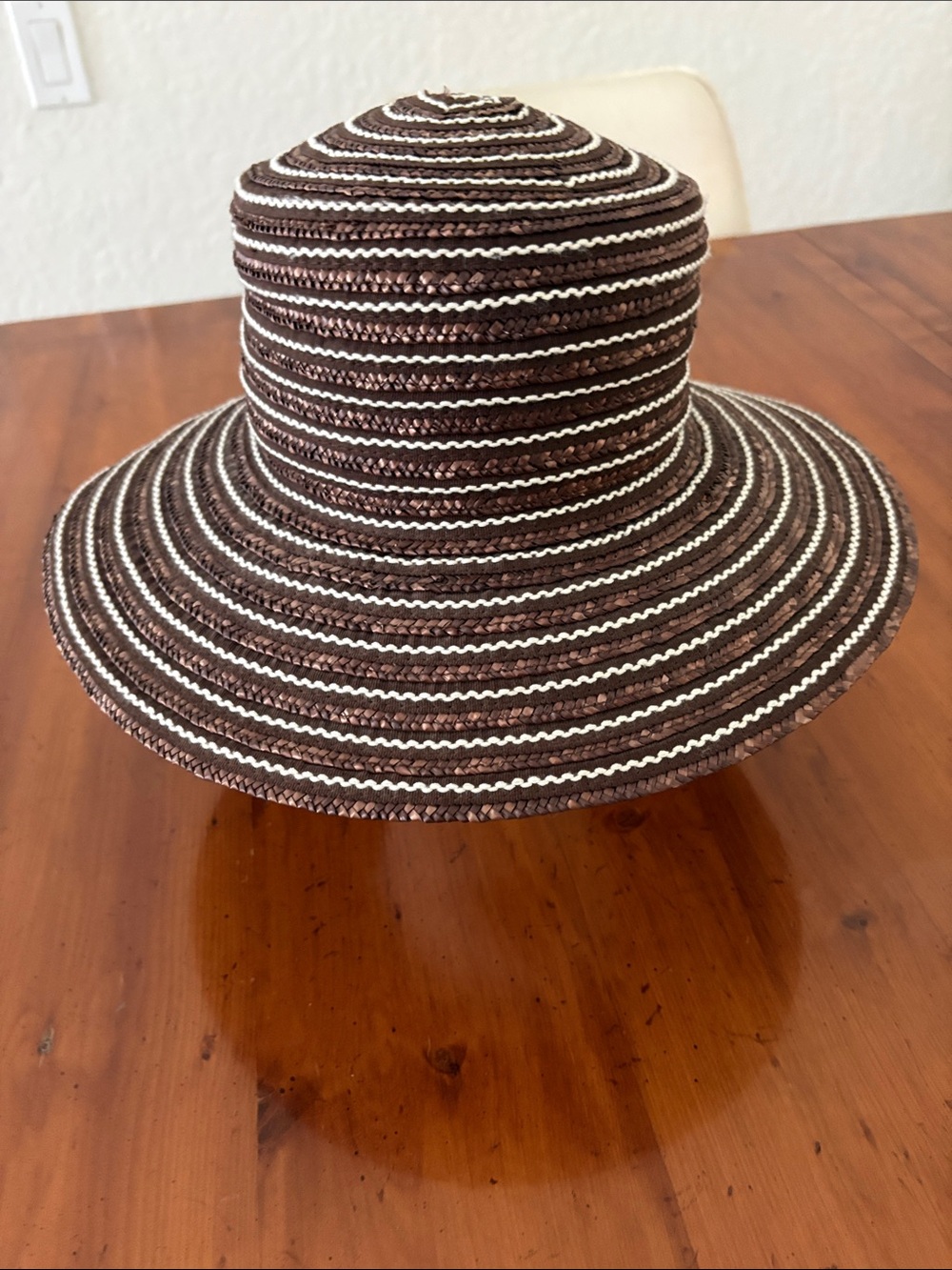 Laura Ashley Brown and White Striped Wide-Brim Sun Hat